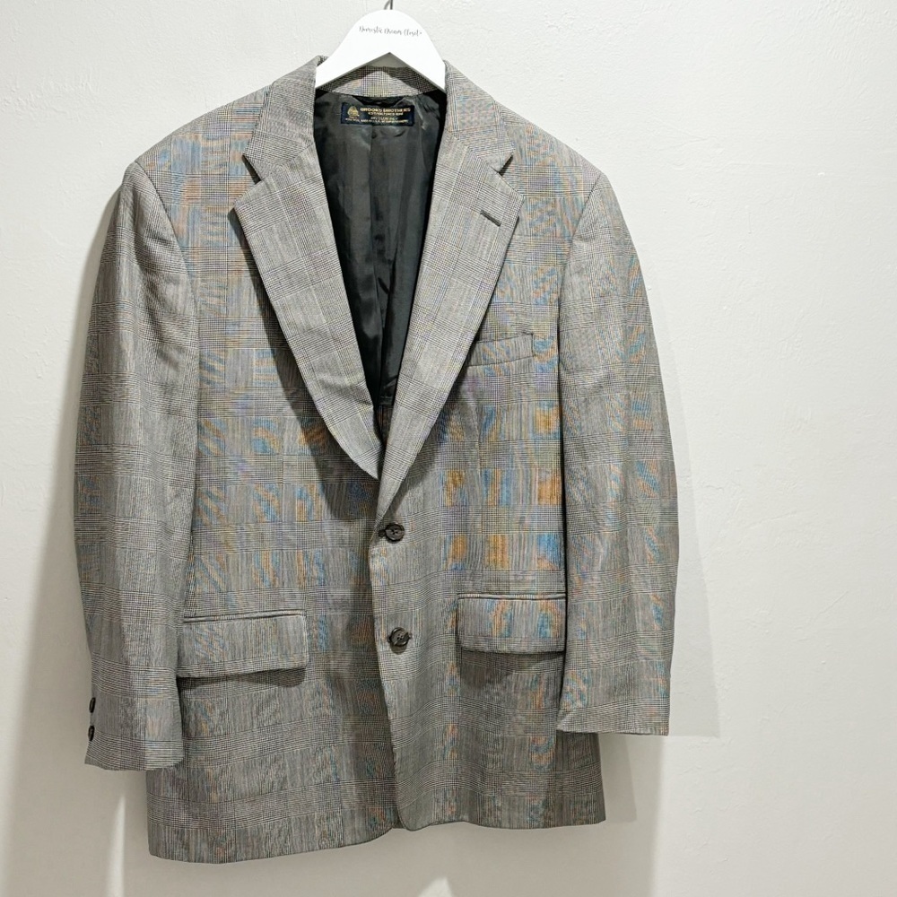 Vtg BROOKS BROTHERS Men’s Black Houndstooth Single Breasted Sport Coat Sz 44R